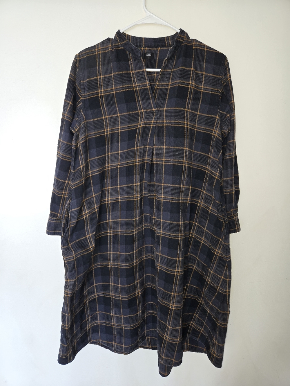 Uniqlo Navy and Mustard Plaid Midi Dress